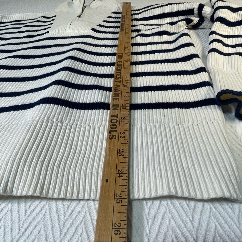 Lands' End White & Navy Blue Striped Mock Neck Quarter Zip Pullover Sweater - Picture 7 of 7